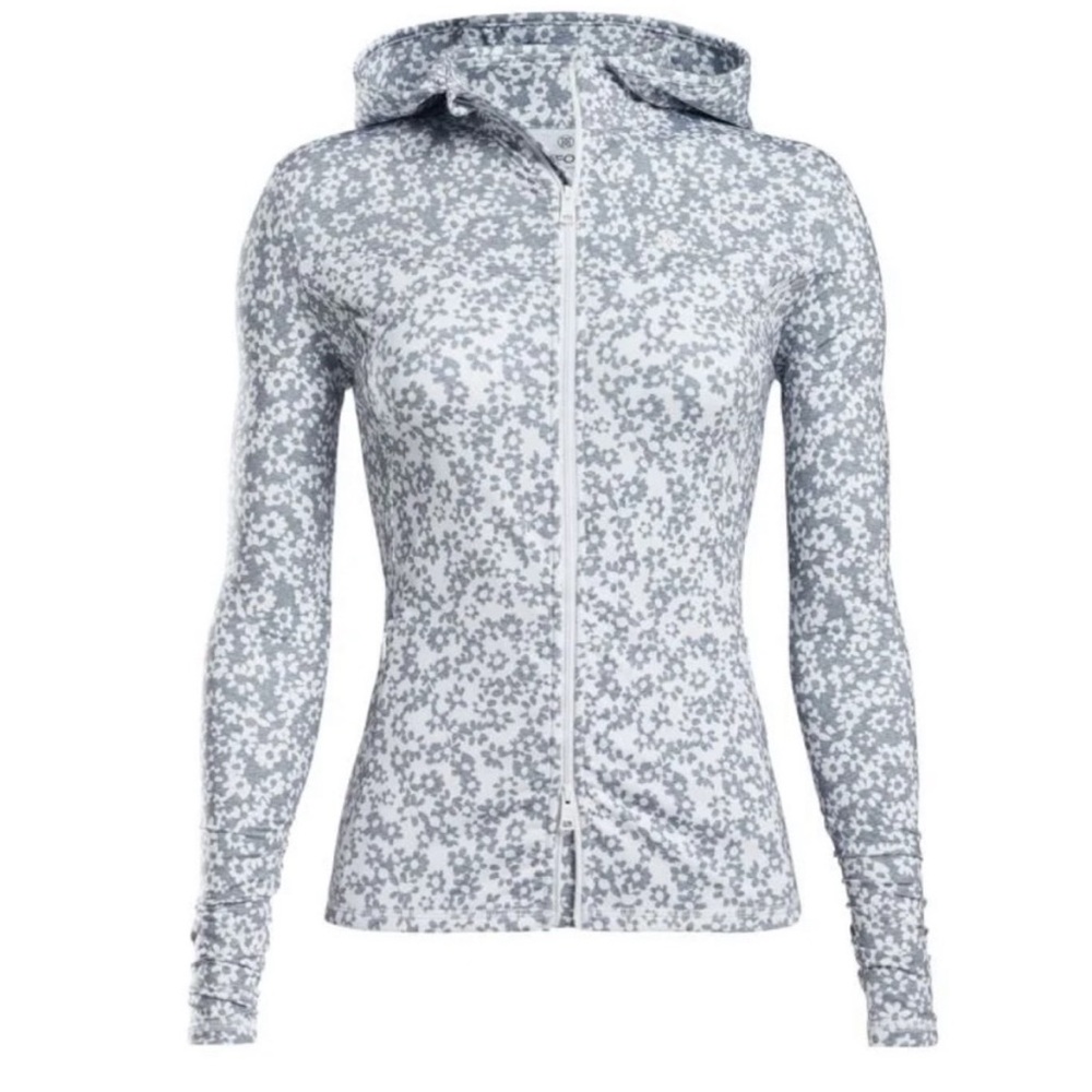 G/Fore Golf White Gray Floral Zip‎ Up Hooded Athletic Jersey Tech Jacket